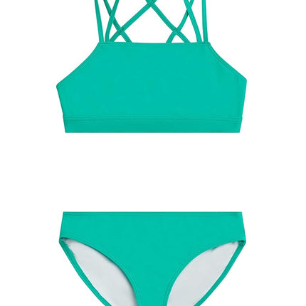 Kanu Surf Girls' Aria Beach Sport UPF 50+ Mini Tankini Two Piece Swimsuit, Solid Atlantis, 14