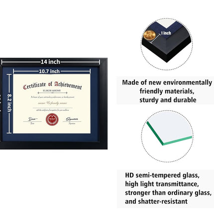 Cadres pour certificats ELSKER&HOME 8,5 x 11 noir, conviennent aux diplômes 8,5 x 11 avec passe-partout bleu ou 11 x 14 sans passe-partout, verre incassable, cadre pour documents, diplômes, photos, récompenses pour table ou mur.