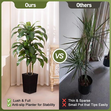VeriNatural 5FT Artificial Dracaena Tree - UV Resistant Faux Tropical Plant, Potted Fake Tree with Taper Planter & Pebbles - Indoor Outdoor Greenery for Home, Porch, Living Room, Bedroom Decor, VN127