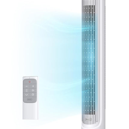 Dreo Tower Fans for Bedroom, 90� Oscillating Fans for indoors, 4 Modes 5 Speeds Max 26ft/s, 12H Timer, LED Display with Touch, Remote, 40" Quiet Bladeless Standing Floor Fan for Home Office, White
