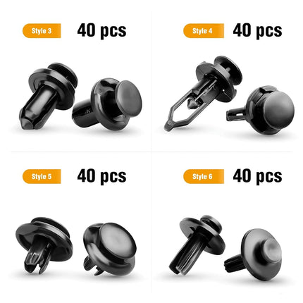 GOOACC 240PCS Car Retainer 6.3mm 8mm 9mm 10mm Expansion Screws Replacement Kit Bumper Push Rivet Clips, 1PC Fastener Remover,Black