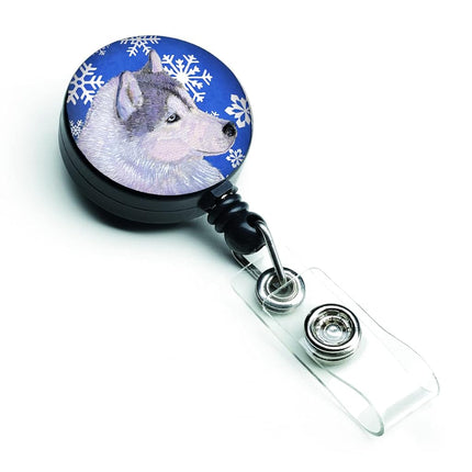 Caroline's Treasures Siberian Husky Winter Snowflakes Holiday Retractable Badge Reel, Multicolor (SS4602BR)