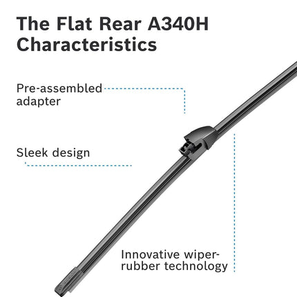 Genuine Bosch A340H Rear Wiper Blade - 340mm Flat Bar Wiper Blade for Enhanced Visibility and Performance