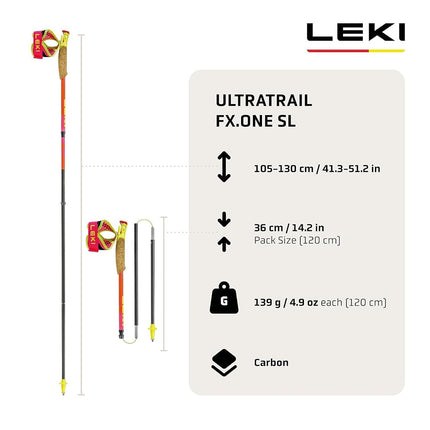 LEKI Ultratrail FX.One SL Trail Running Poles for Women & Men | Foldable Carbon | Ultra-Lightweight | Fixed Length