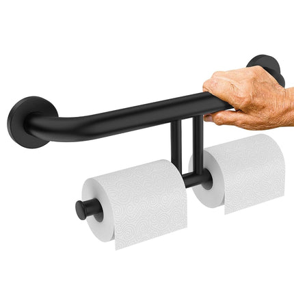 Grab Bar w/Double Toilet Paper Roll Holder Black, 