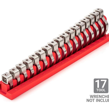 TEKTON 17-Tool 3/8 Inch Drive Crowfoot Wrench Organizer Rack, Red (8-24 mm) | ORG26217 | Made in USA
