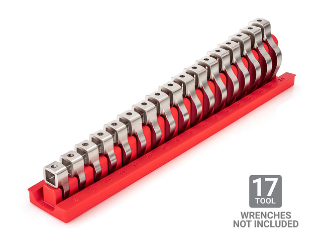 TEKTON 17-Tool 3/8 Inch Drive Crowfoot Wrench Organizer Rack, Red (8-24 mm) | ORG26217 | Made in USA