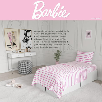 Parure de draps 3 pièces super doux et confortable en microfibre Franco Collectibles Barbie Logo, taille double (produit sous licence officielle)