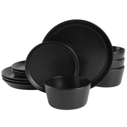 Service de vaisselle en grès Gibson Soho Lounge Sofia Coupe, pour 4 personnes (12 pièces), noir