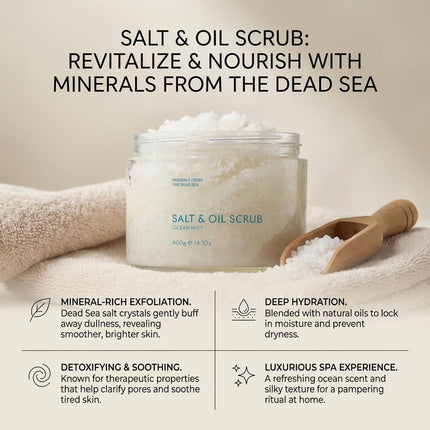 SEACRET Salt & Oil Exfoliant Body Scrub for Women, Vegan & Clean Formula, Dead Sea Salt Scrub Body Exfoliator with Plant Oils for Smooth, Silky Skin, Gently Removes Dry Patches, 14.1 oz, Ocean Mist