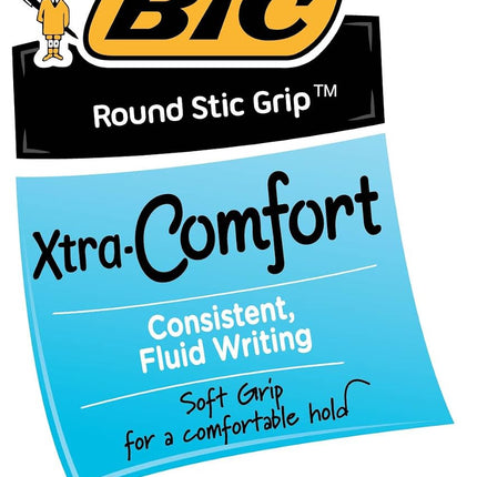 BIC Round Stic Grip Xtra Comfort Ball Pen, Medium Point (1.2 mm), Blue, 12-Count