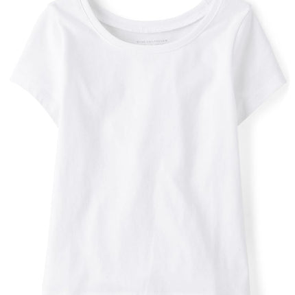 The Children's Place Girls' Basic Short Sleeve Layering Tee, White, 3T