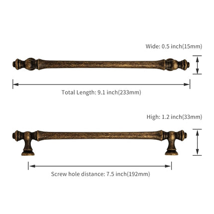 Asidrama 10 Pack 7.5 Inch(192mm) Antique Brass Kitchen Cabinet Handles, Vintage Retro Cabinet Pulls Kitchen Cabinet Hardware for Cupboard Drawer Pulls