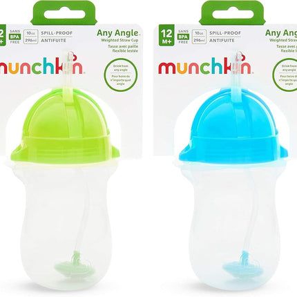 Munchkin Click Lock Any Angle Weighted Straw Cup, 10 Ounce, 2 Count, Blue/Green