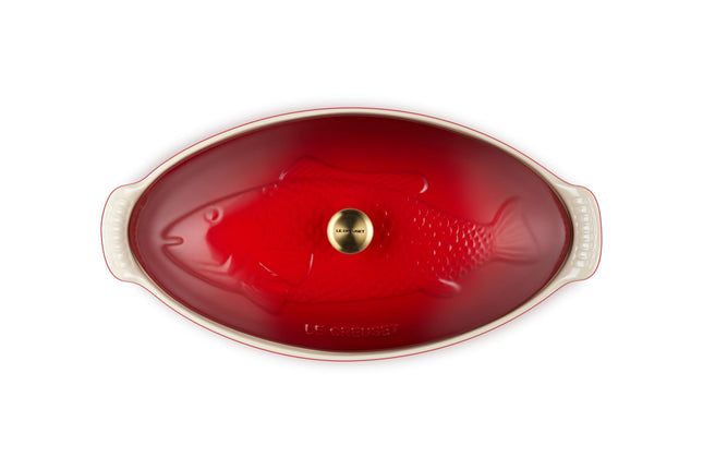 Le Creuset Stoneware Heritage Fish Baker, 1.7 qt., Cerise