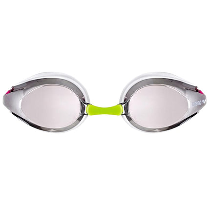 ARENA Tracks Jr Children's Unisex Competition Swimming Goggles Mirror (mirrored, UV protection, anti-fog coating), silver white fuchsia (18), one size