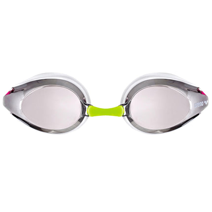 ARENA Tracks Jr Children's Unisex Competition Swimming Goggles Mirror (mirrored, UV protection, anti-fog coating), silver white fuchsia (18), one size