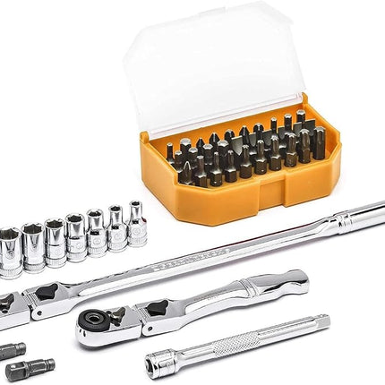 Juego de herramientas mecánicas GearWrench 81032, de 45 piezas, para cabezales delgados estándar de 6 puntas, de 1/4" de arrastre, métricas.