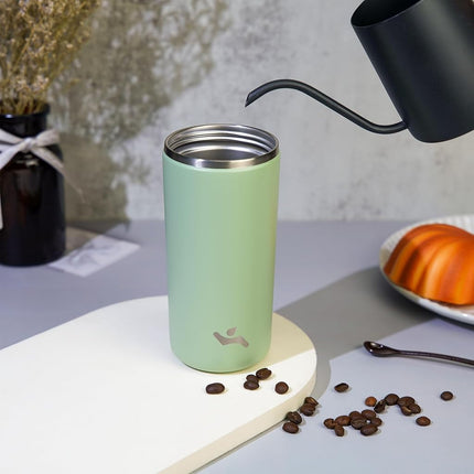 Konokyo Tumbler with Lid, 16 oz Travel Coffee Mug Double Wall Vacuum Stainless Steel Thermal Metal Cup Insulated Water Bottle,Soft Green