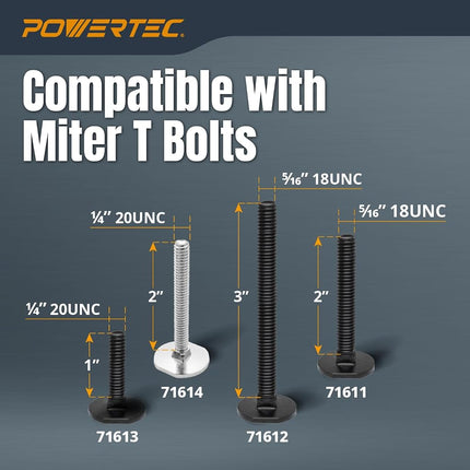 POWERTEC 71167 Rail en T à onglet en aluminium, 121,92 cm, Gris aluminium