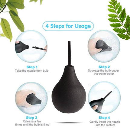 Kit de poire de lavement en silicone noir GNEGKLEAN 225 ml, douche nettoyante pour hommes et femmes avec tuyau de 50 cm + 4 embouts interchangeables (noir)