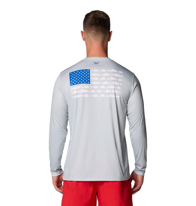 Columbia Camiseta de manga larga Terminal Tackle PFG Fish Flag para hombre, Gris frío/Azul vivo, 6X grande