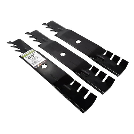 MaxPower 561812XB Set of 3, 3-N-1 Commercial Mulching Blades for 48 in. Cut John Deere Mowers, Replaces OEM no. GX21784, GX21786, Black
