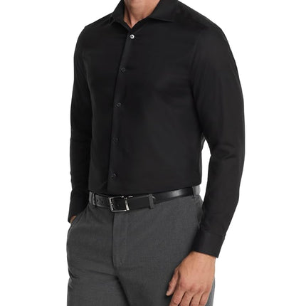 Calvin Klein Men's Non Iron Stretch Slim Fit Dress Shirt, Jet Black, 16.5" Neck 36"-37" Sleeve