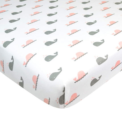 American Baby Company Printed 100% Natural Cotton Jersey Knit Fitted Pack N Play Playard Sheet, Pink Whale/Zigzag, Soft Breathable, for Girls, Pack of 2