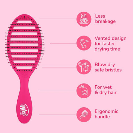 Wet Brush Speed Dry Detangler (Pink)- Ergonomic, Heat Flex Bristles, Blow Dry, Detangling Knots, Snag Anti-Static Brush for All Hair Type