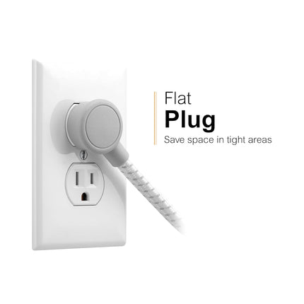 GE 7-Outlet Surge Protector Power Strip with USB, 2 USB-A, 4 Ft Braided Cord, Multi Plug Outlet Extender, Flat Plug, Charging Station, 2.4A, 1470 Joules, White/Gray, 81780