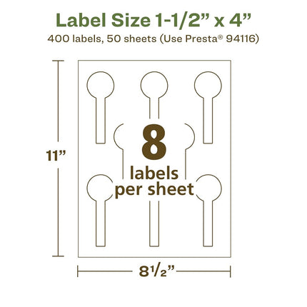 Avery EcoFriendly Matte White Recycled Lollipop Labels, 1.5" x 4", Print-to-The-Edge, Matte White Labels, Permanent Adhesive, Laser/Inkjet Printable, 400 Total