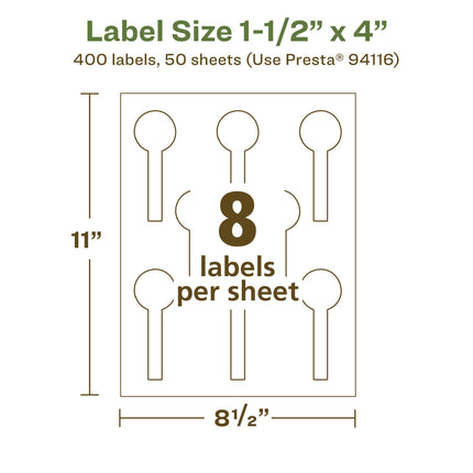 Avery EcoFriendly Matte White Recycled Lollipop Labels, 1.5" x 4", Print-to-The-Edge, Matte White Labels, Permanent Adhesive, Laser/Inkjet Printable, 400 Total