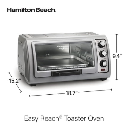 Four grille-pain de comptoir Hamilton Beach 6 tranches avec porte escamotable Easy Reach, fonctions de cuisson, de gril et de grillage, arrêt automatique, argent (31127D)