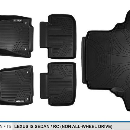 MAXFLOORMAT Floor Mats and MAXTRAY Cargo Liner for Lexus IS Sedan (2014-2017) (Non All-Wheel Drive) Complete Set (Black)
