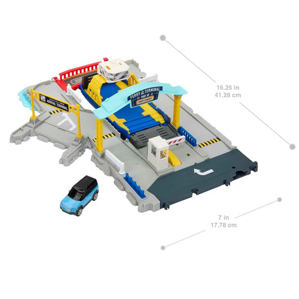Matchbox Cars Playset Ferry Port Set - Retractable Ferry on Wheels, Cars and Kids Activated Features - Includes 1 Land Rover - HMH29