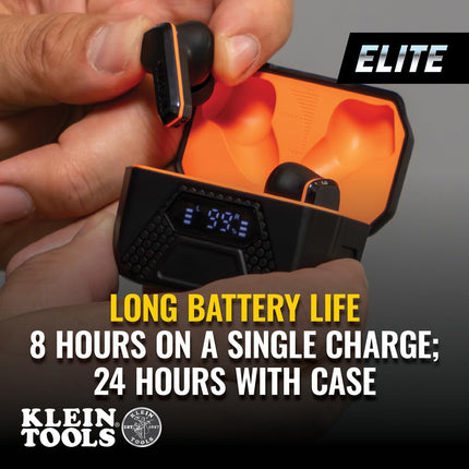 KLEIN TOOLS AESEB2 Auriculares Bluetooth Elite, Tapones para los oídos Inalámbricos Verdaderos, Protección Auditiva NRR 25 DB, 24 Horas de Duración de Batería, Pantalla LED Digital