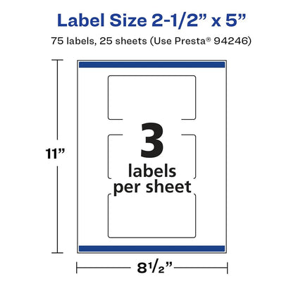 Avery Glossy White Rectangle Labels with Sure Feed, 2.5" x 5", 75 Glossy White Labels, Print-to-The-Edge, Permanent Label Adhesive, Laser/Inkjet Printable Labels