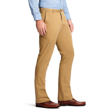 Izod Men's Saltwater Stretch Flat Front Straight Fit Chino Pant Casual, Cognac, 34W x 30L