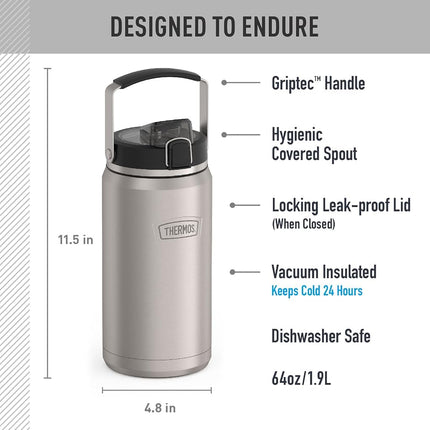 Matte Stainless -64 oz Stainless Water Bottle w/Spout