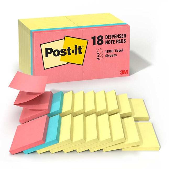 Bonus Pack Pop-Up Refills 3 x 3, Canary Yellow/AST., 100-Sheet 18/Pack
