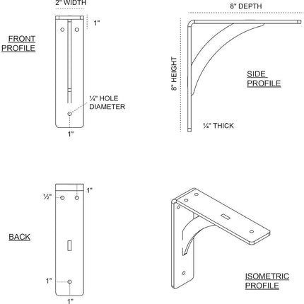Ekena Millwork BKTM02X08X08LEPWH 2 inch W x 8 inch D x 8 inch H Legacy Steel Bracket, White Primer