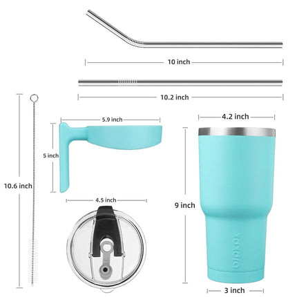 BJPKPK Tumbler with Handle and Straw Lid 40 oz Stainless Steel Insulated Coffee Tumbler Cups for Home, Office or Car,Turquoise