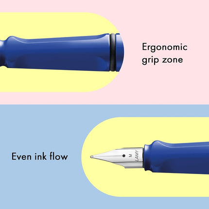 LAMY safari blue - Fountain Pen with ergonomic grip & polished steel nib in size M - ideal for any Writing & Calligraphy - including LAMY T 10 blue cartridge - Right-Handed