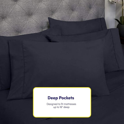 Full Size Bed Sheets - 6 Piece 1500 Supreme Collection Fine Brushed Microfiber Deep Pocket Full Sheet Set Bedding - 2 Extra Pillow Cases, Great Value, Full, Navy