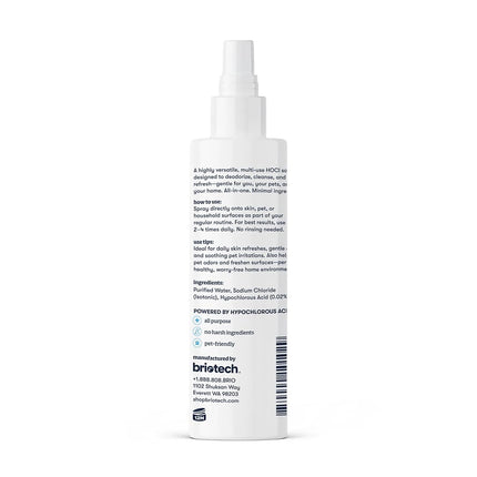 BRIOTECH Pure Hypochlorous Acid Spray and Cleanser, Original Premium HOCl Solution, Topical Spray, Multi-Purpose Cleaner, Family Approved & Pet Friendly, White, 4 Fl Oz (Pack of 1)