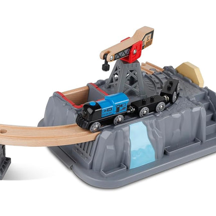 Sustainable Wood Toy Train, Hape Railway Bucket 50-piece Builder Set With Railway Tracks, 1 Railwayman, 1 Signal Box, 1 Truck, 1 Crane. 3 years +