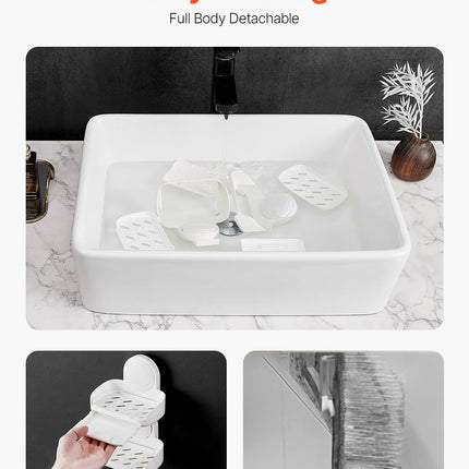 VEVOR Porte-Savon pour Douche, Double Couche avec Ventouse, Fixation Murale SANS Perçage, Porte-Savon et Éponge à Forte Succion, Économiseur de Savon Auto-Drainant, pour Douche, Salle de Bain, Baignoire, Cuisine, Amovible