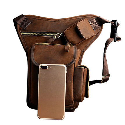 Leather Waist Pack Drop Leg Bag for Men Women Belt Bumbag Multi-Purpose Motorcycle Bike Outdoor Sports Tactical Cycling Riding Hiking Camping Pouch, #12Deep Brown, Medium