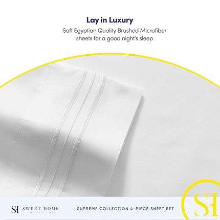 Sweet Home Collection Luxury Bedding Set with Flat, Fitted Sheet, 2 Pillow Cases, Microfiber, White, Twin